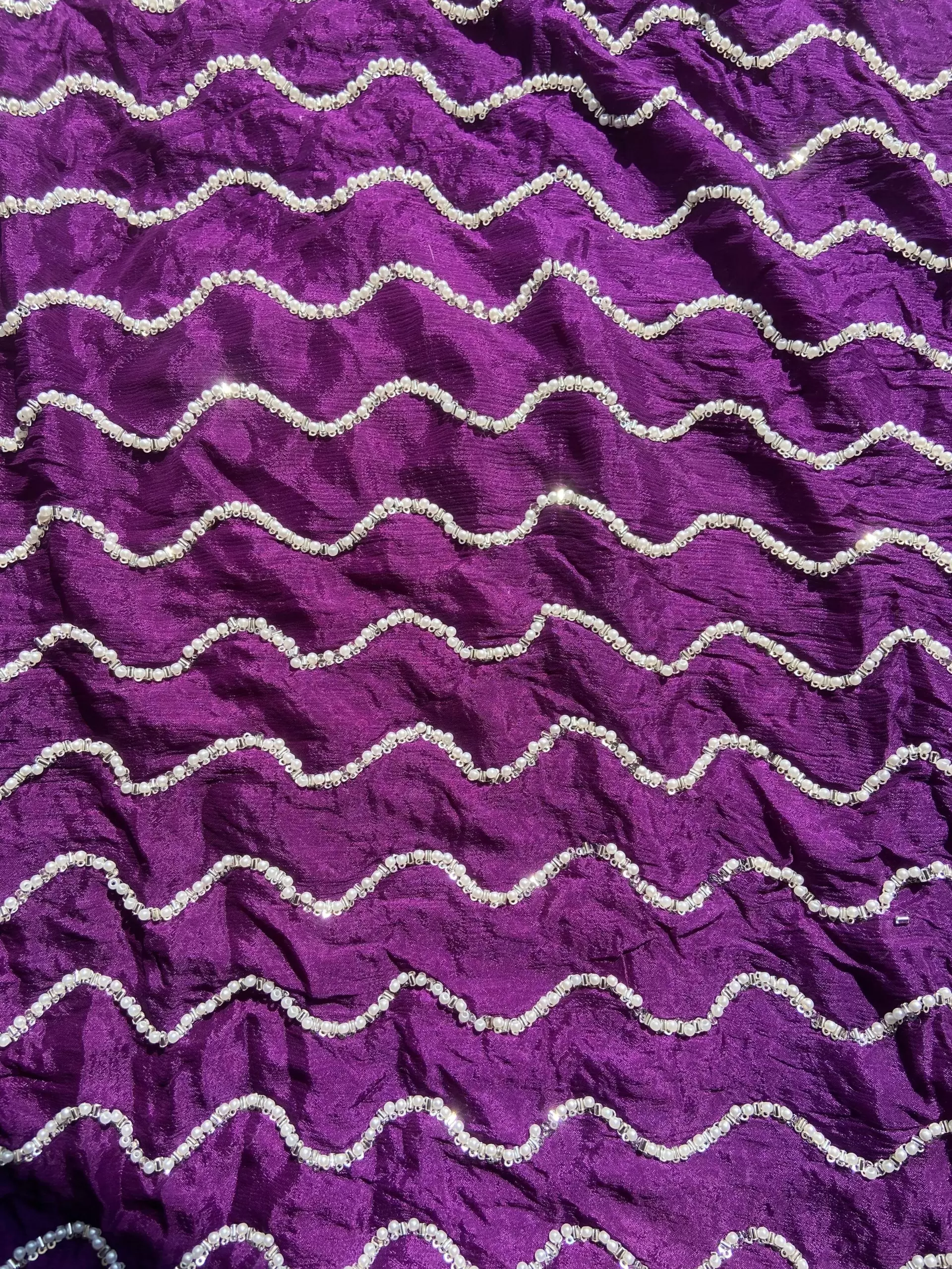 Purple Pure Chinon Fabric with pearl Hand Embroidery and Zig Zag Pattern