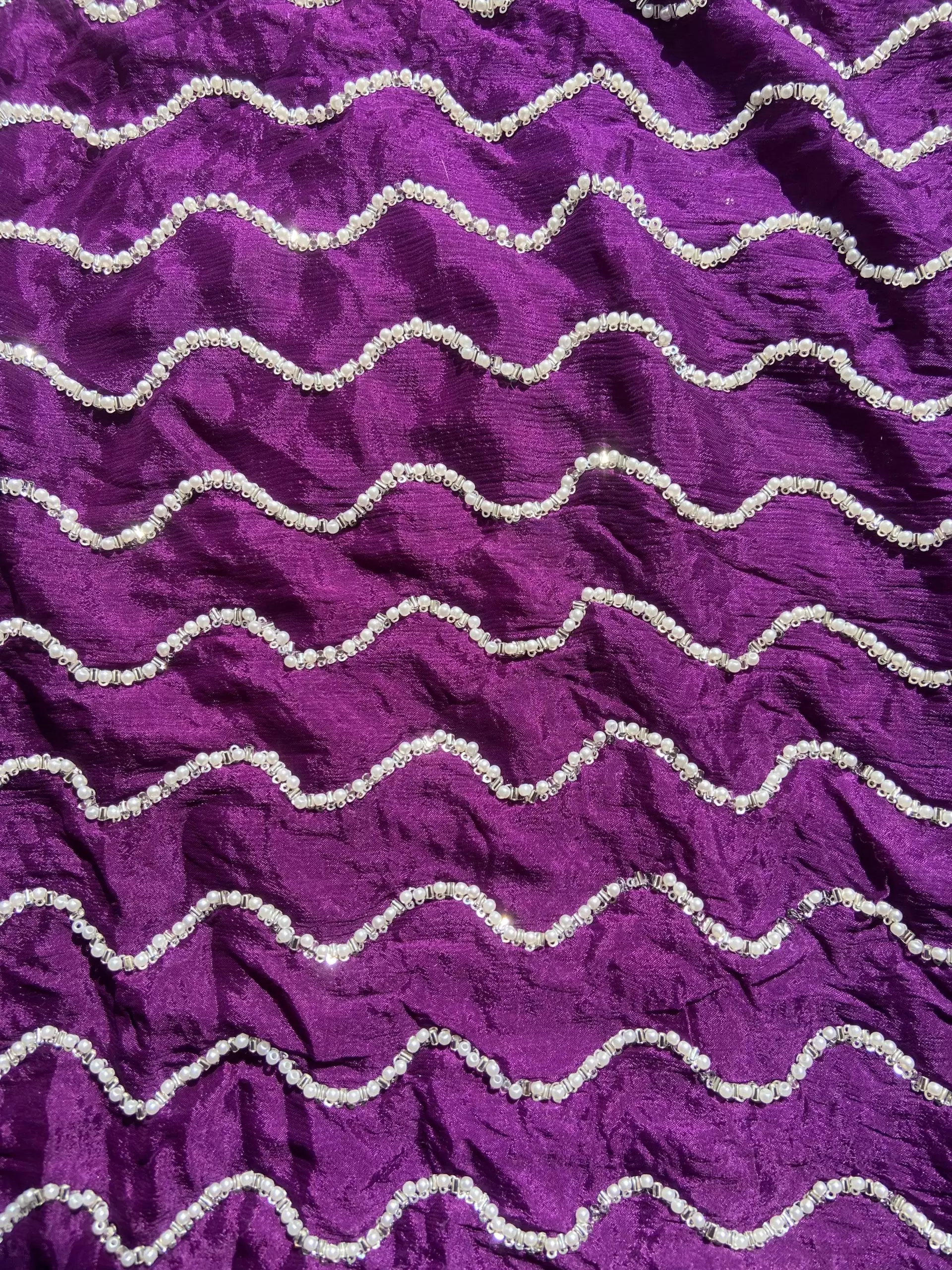 Purple Pure Chinon Fabric with pearl Hand Embroidery and Zig Zag Pattern