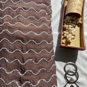 Brown Pure Chinon Fabric with pearl Hand Embroidery and Zig Zag Pattern