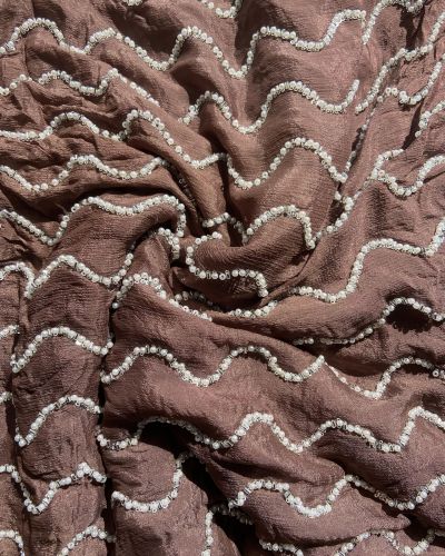 Brown Lehenga Style with Hand Embroidery Zig Zag Pattern – Chinon Fabric