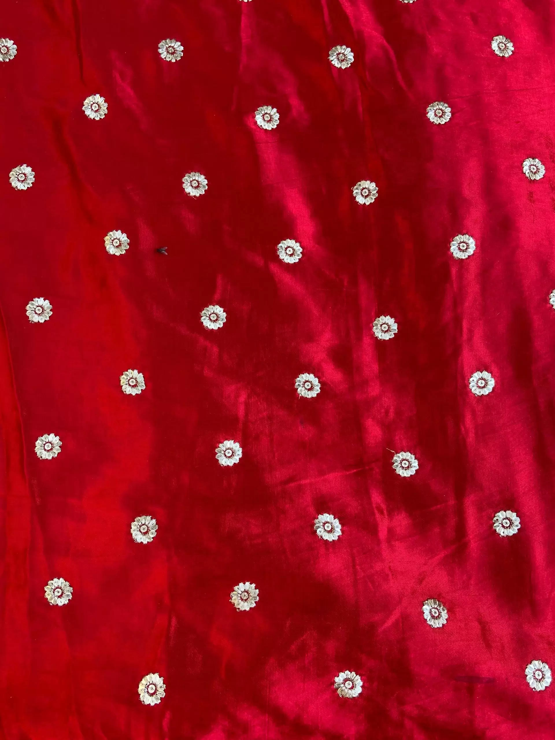 Red Pure Gaji Silk Fabric On Buti Zari Embroidery