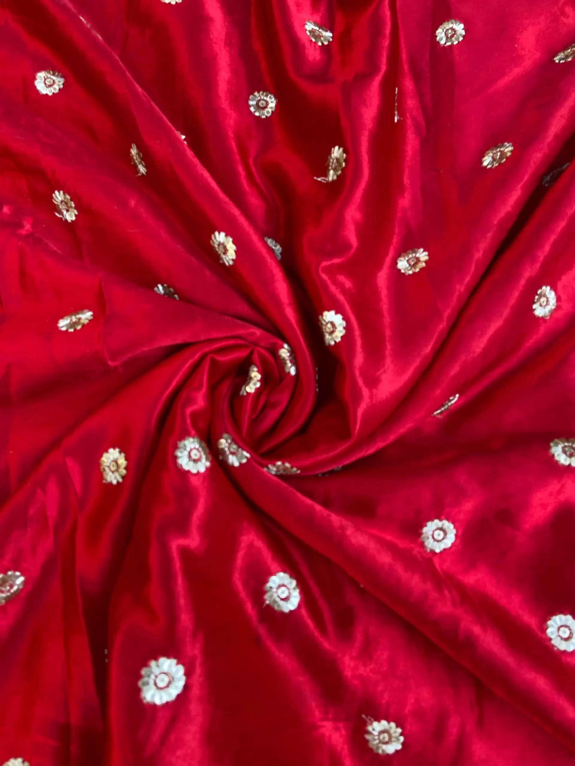 Red Pure Gaji Silk Fabric On Buti Zari Embroidery