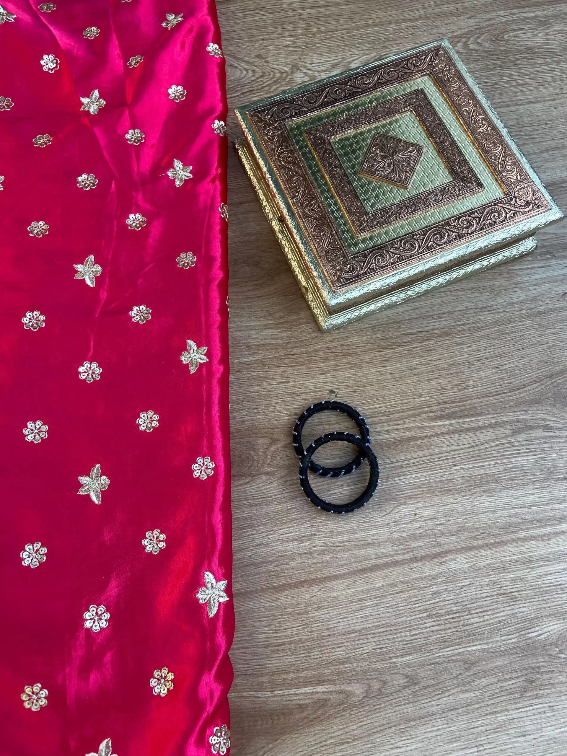 Rani pink Pure Gaji Silk Fabric On Buti Zari Embroider