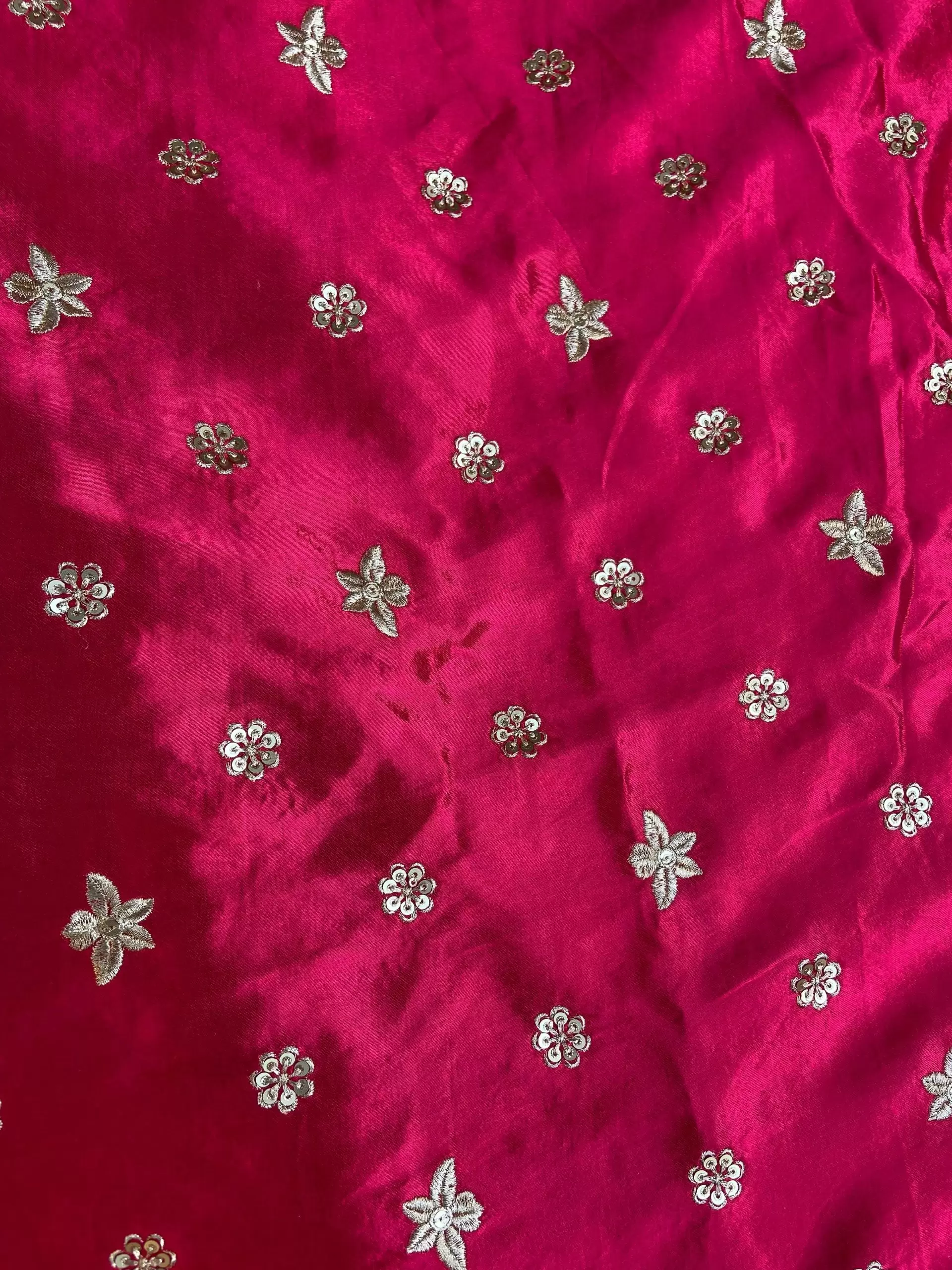 Rani pink Pure Gaji Silk Fabric On Buti Zari Embroider