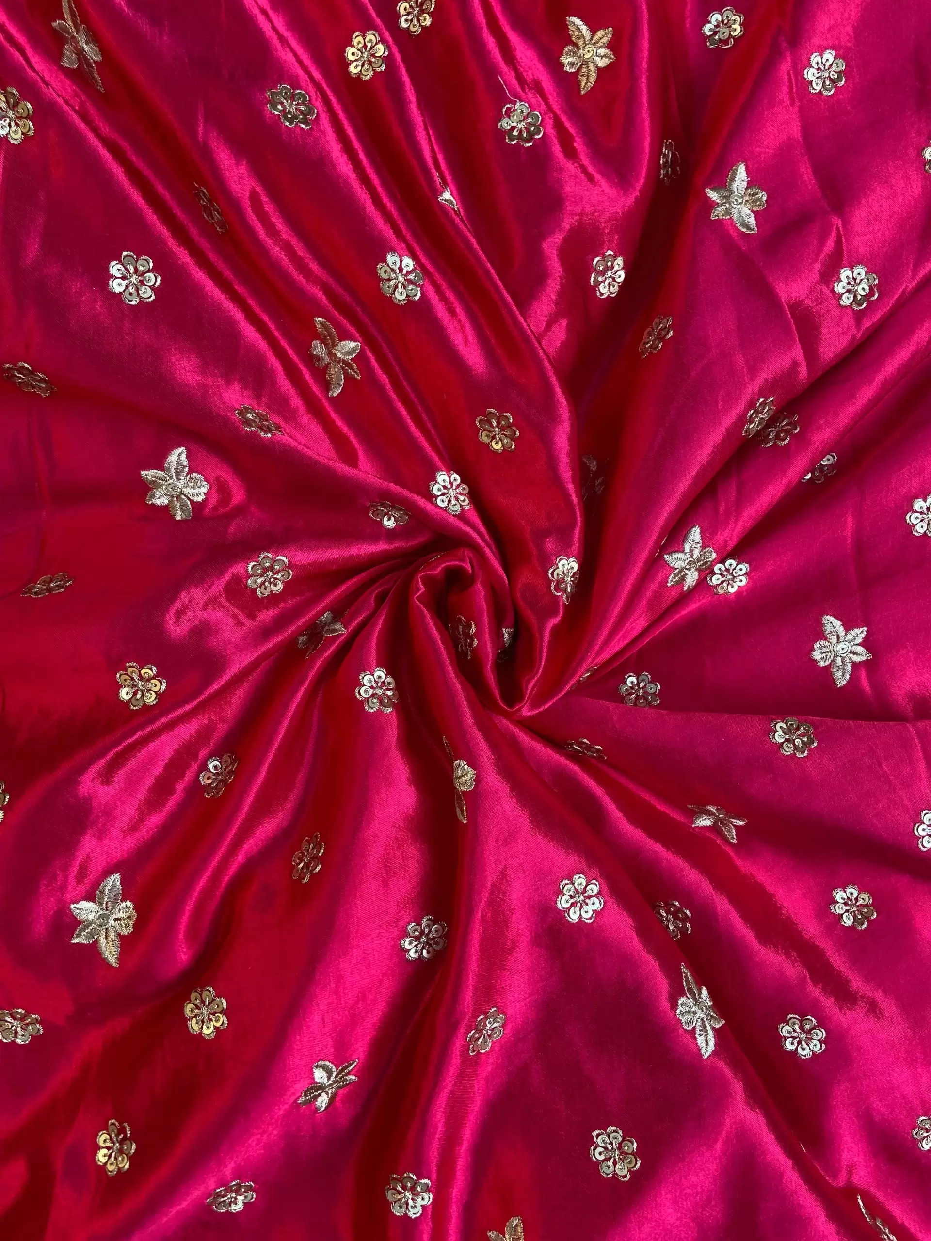 Rani pink Pure Gaji Silk Fabric On Buti Zari Embroider