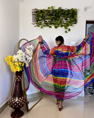 Leheriya Multicoloured 3-Meter Flare Chiffon Shrug