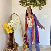 Leheriya Multi Colour Flared Straight Chiffon Shrug