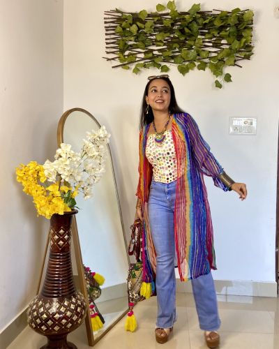 Leheriya Multi Colour Flared Straight Chiffon Shrug