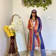 Leheriya Multi Colour Flared Straight Chiffon Shrug