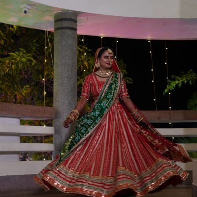 Bridal Red Lehenga with Pure Gharchola Green Dupatta