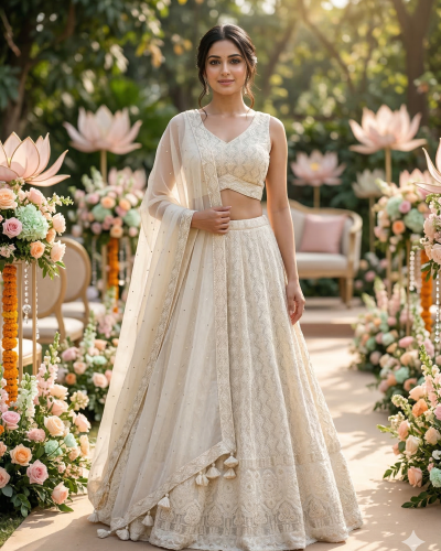 Off White Chikankari Lehenga Set
