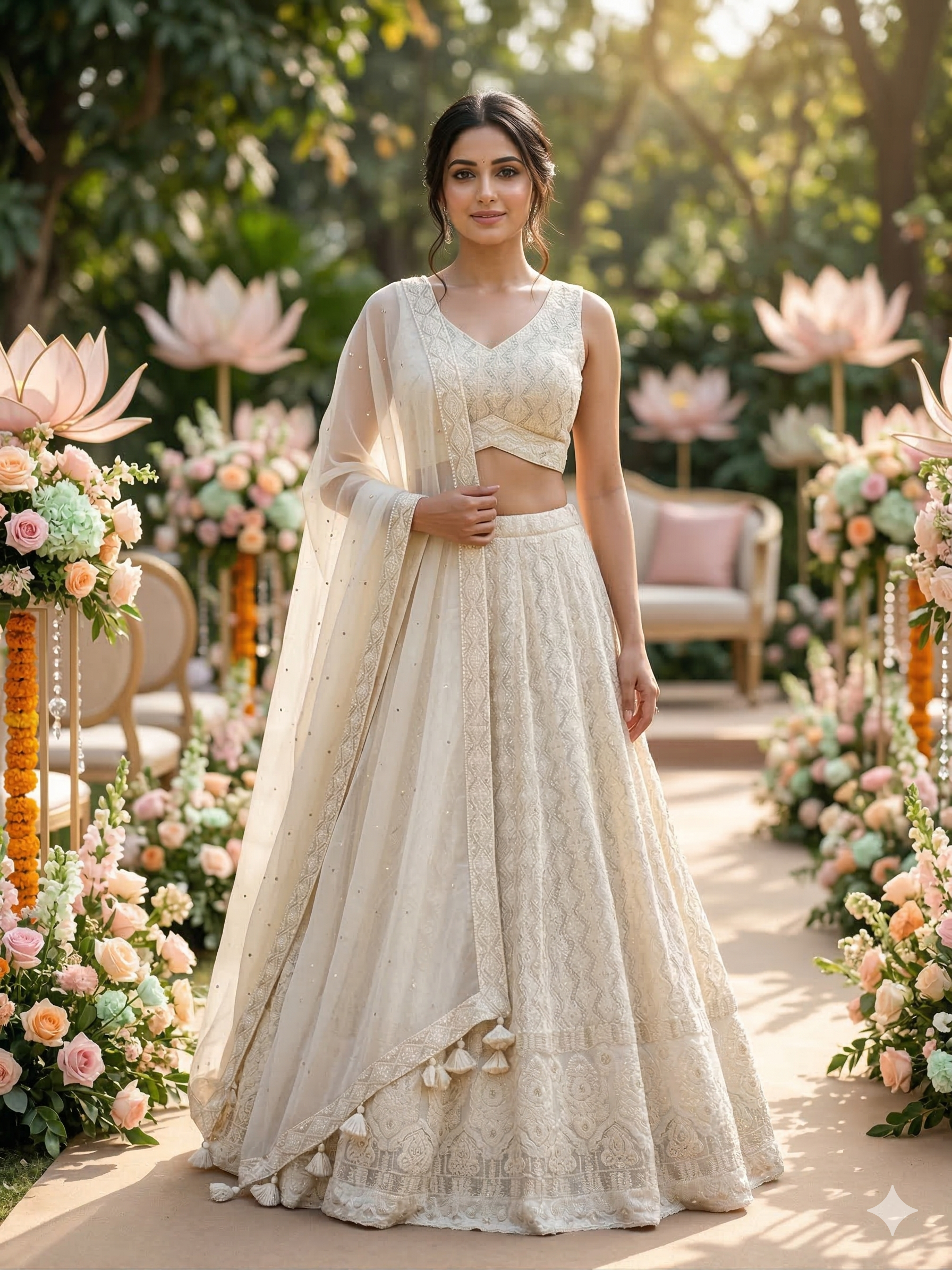 Off White Chikankari Lehenga Set