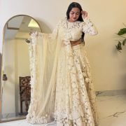 Floral Thread & Sequin Embroidery on Off White Lehenga Set