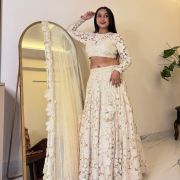 Floral Thread & Sequin Embroidery on Off White Lehenga Set