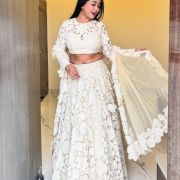 Floral Thread & Sequin Embroidery on Off White Lehenga Set