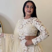 Floral Thread & Sequin Embroidery on Off White Lehenga Set