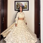 Floral Thread & Sequin Embroidery on Off White Lehenga Set