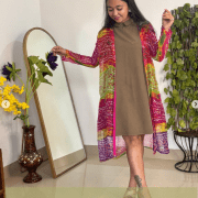 Multi Colour Bandhej Printed Flared Straight Chiffon Shrug