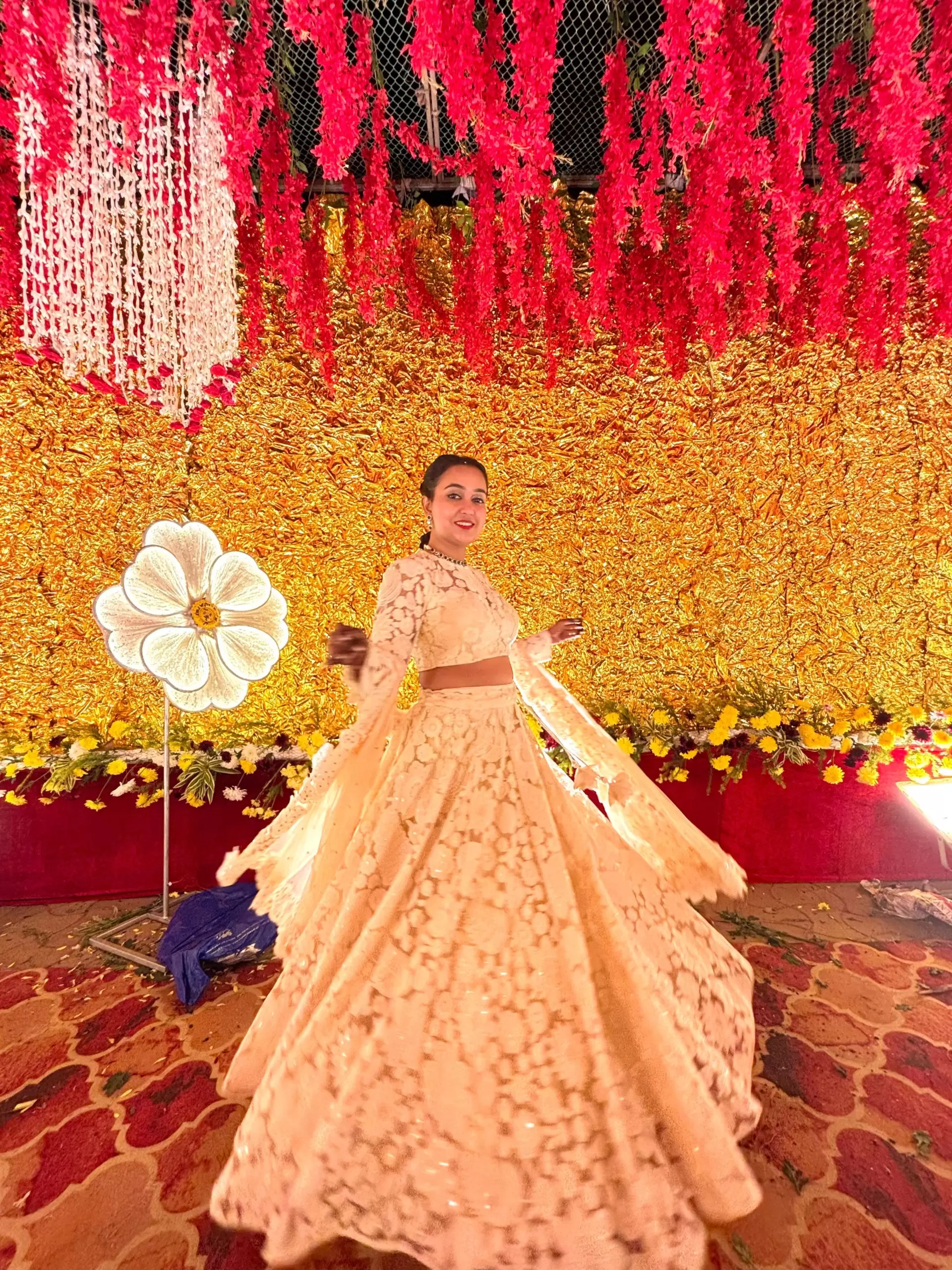 Floral Thread & Sequin Embroidery on Off White Lehenga Set