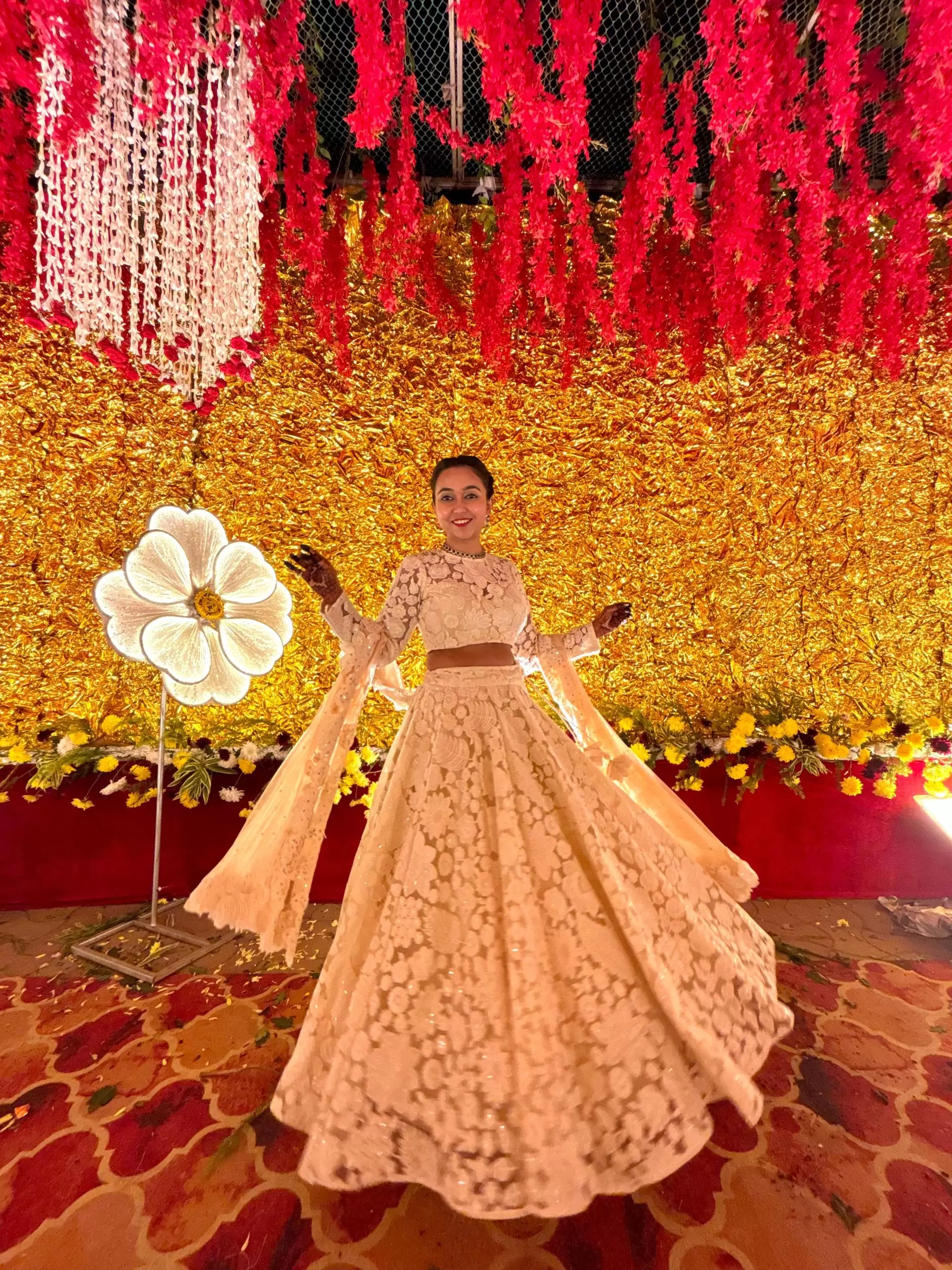 Floral Thread & Sequin Embroidery on Off White Lehenga Set