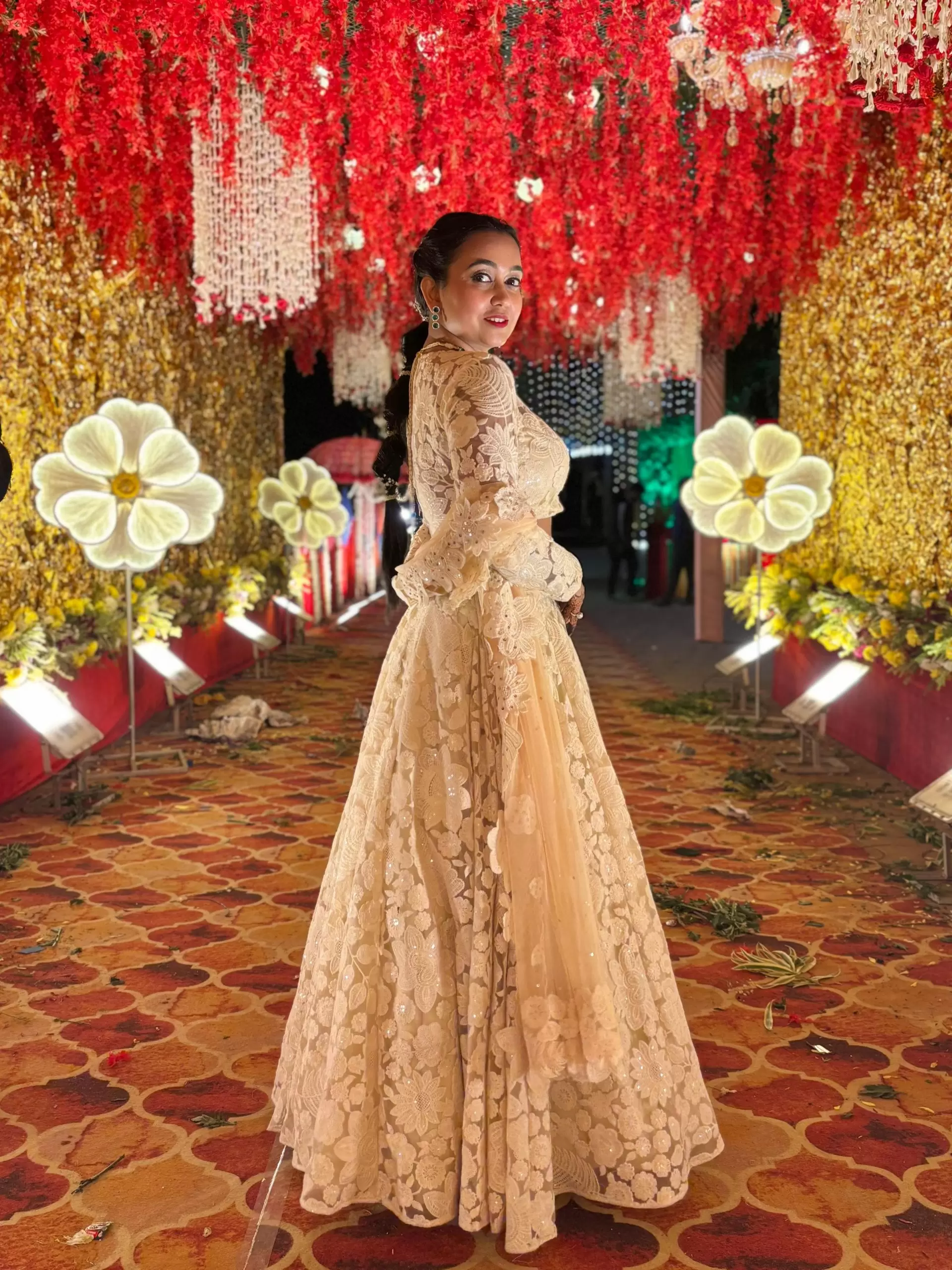 Floral Thread & Sequin Embroidery on Off White Lehenga Set