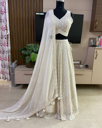 Off White Chikankari Lehenga Set