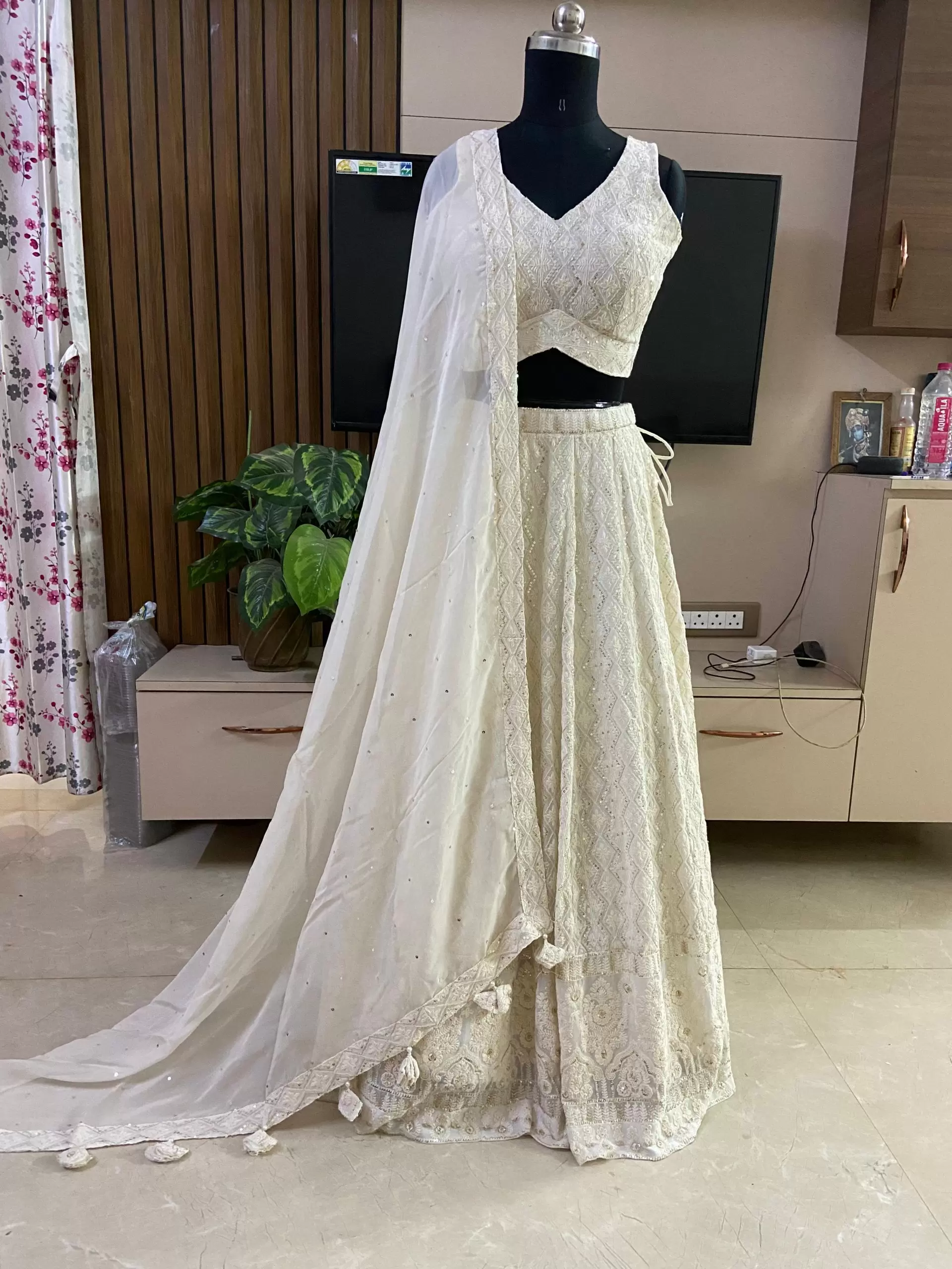 Off White Chikankari Lehenga Set