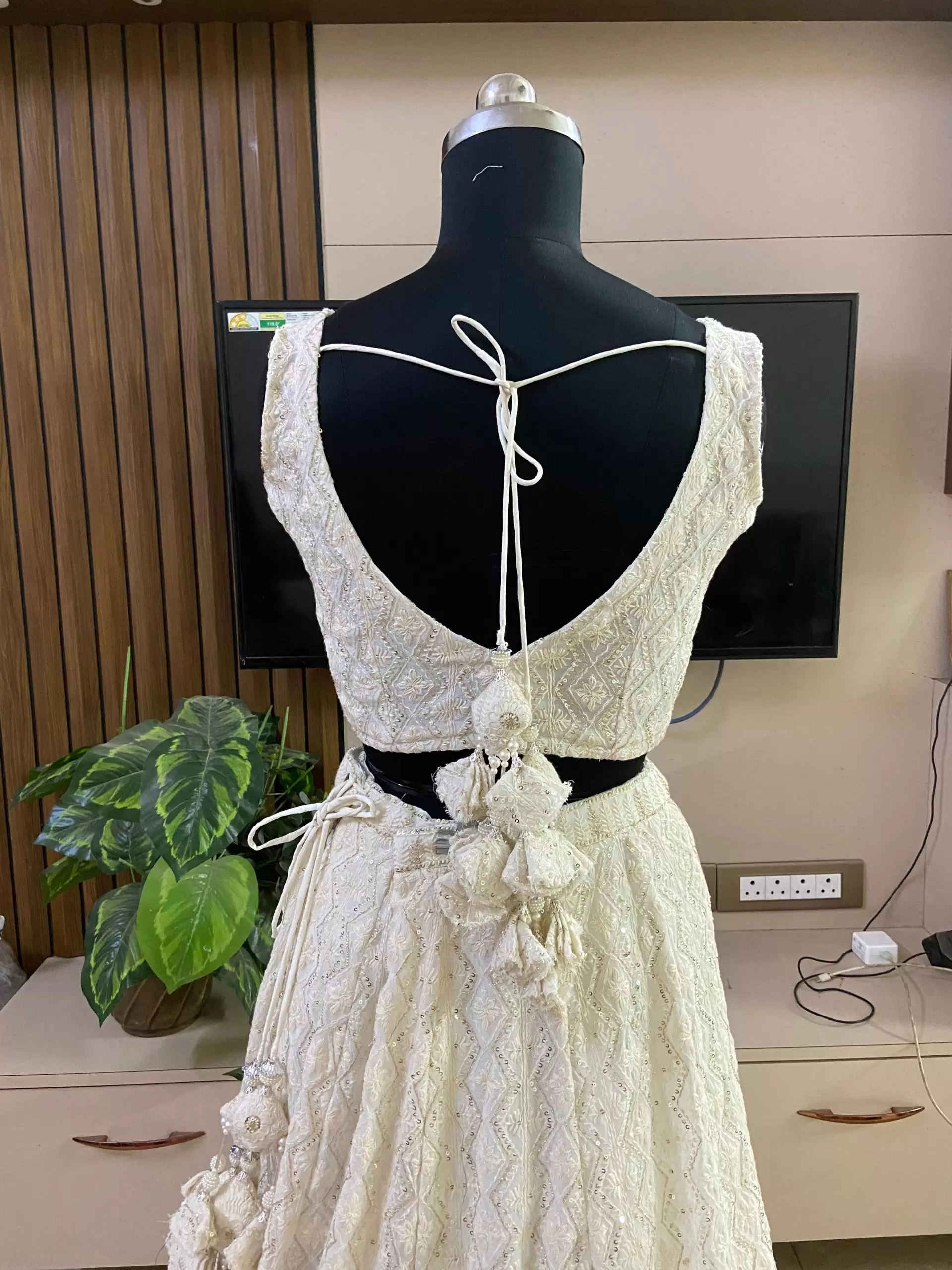 Off White Chikankari Lehenga Set