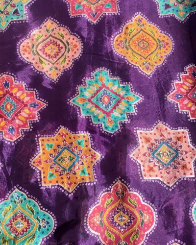 Traditional Buta Print with Sequin & Zari Highlights on Dark Purple Pure Crepe Fabric