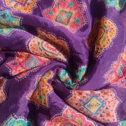 Traditional Buta Print with Sequin & Zari Highlights on Dark Purple Pure Crepe Fabric