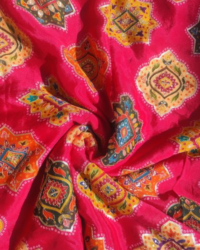 Traditional Buta Print with Sequin & Zari Highlights on Rani Pink Pure Crepe Fabric