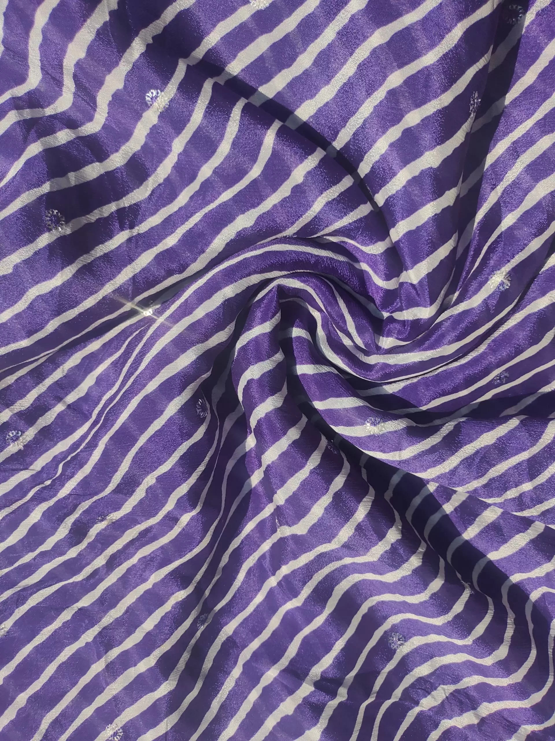 Bandhej Leheriya Printed in Purple Pure Crape On Buti Fabric