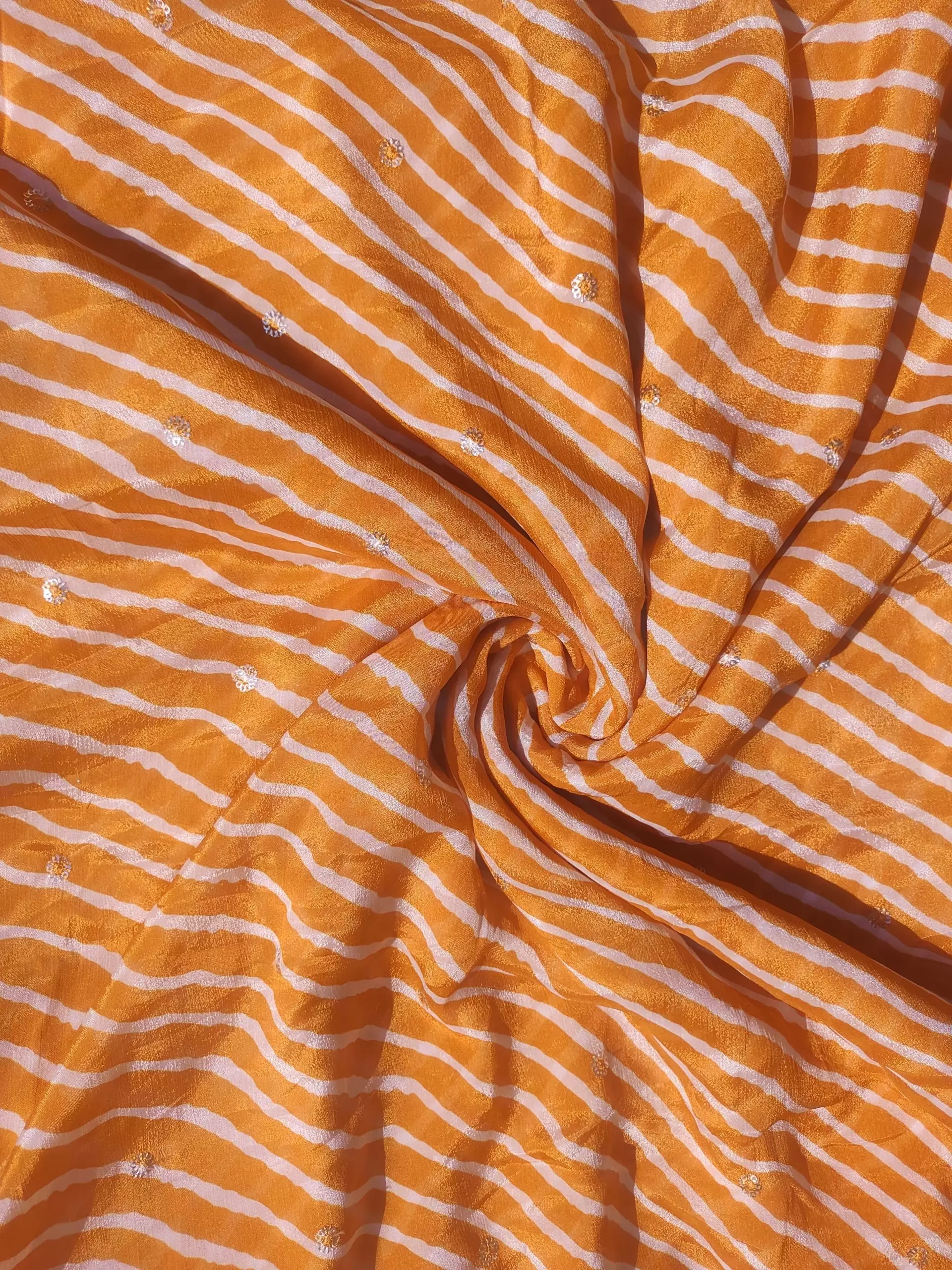 Bandhej Lheriya Printed in Mustard Yellow Pure Crape On Buti Fabric