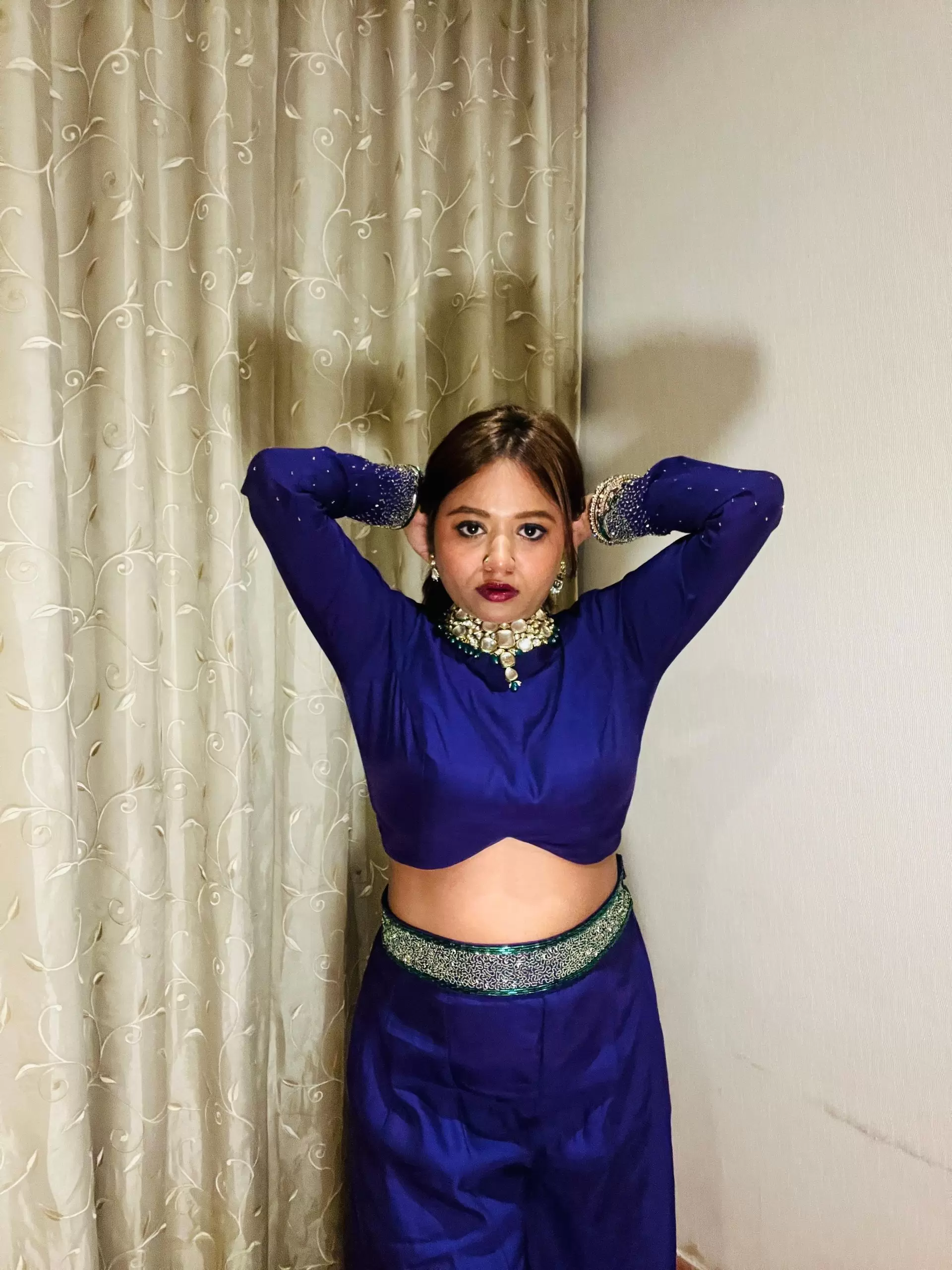 Dark Purple Co-Ord Set With Emerald Green Hand Embroidery