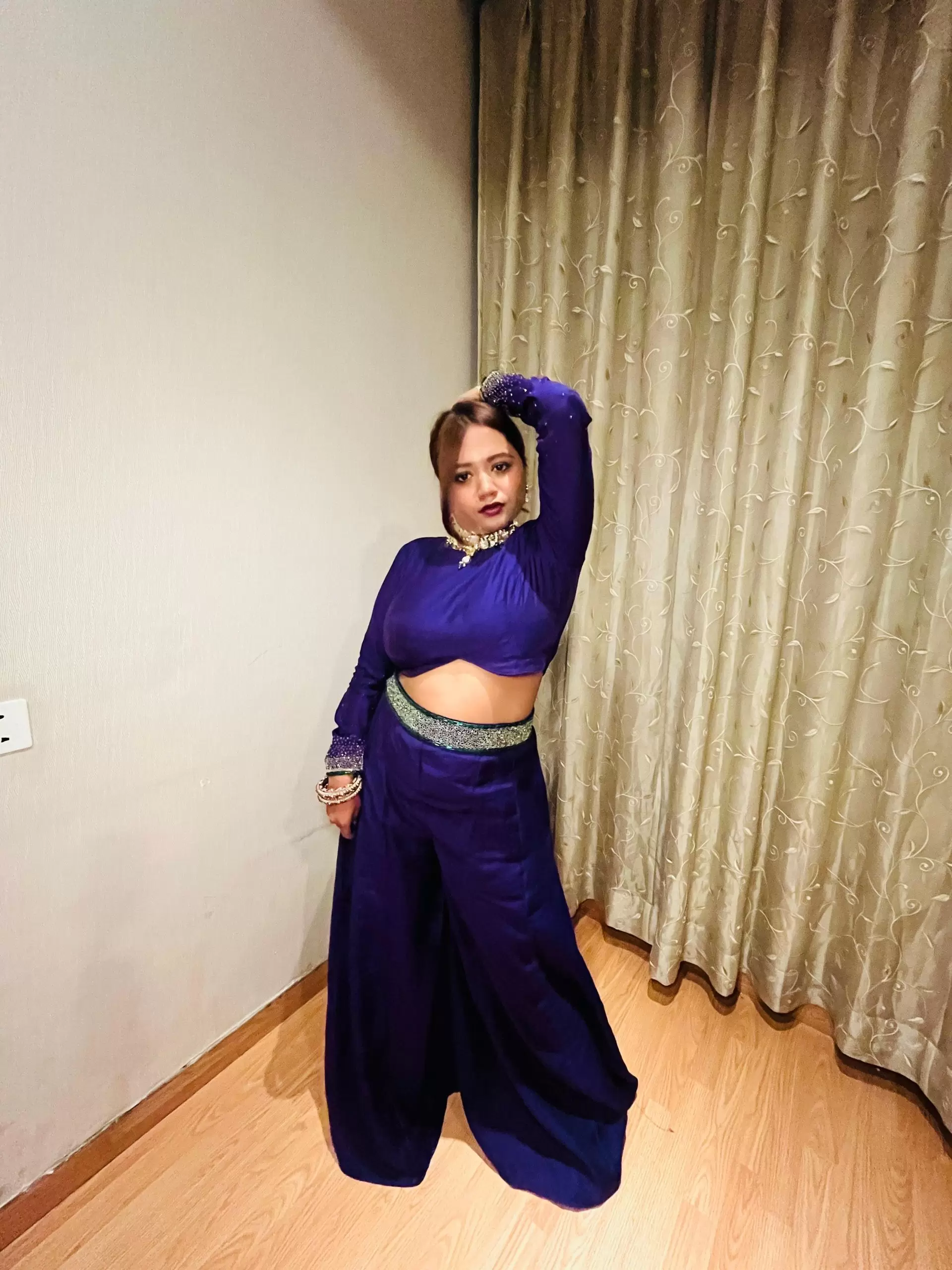 Dark Purple Co-Ord Set With Emerald Green Hand Embroidery