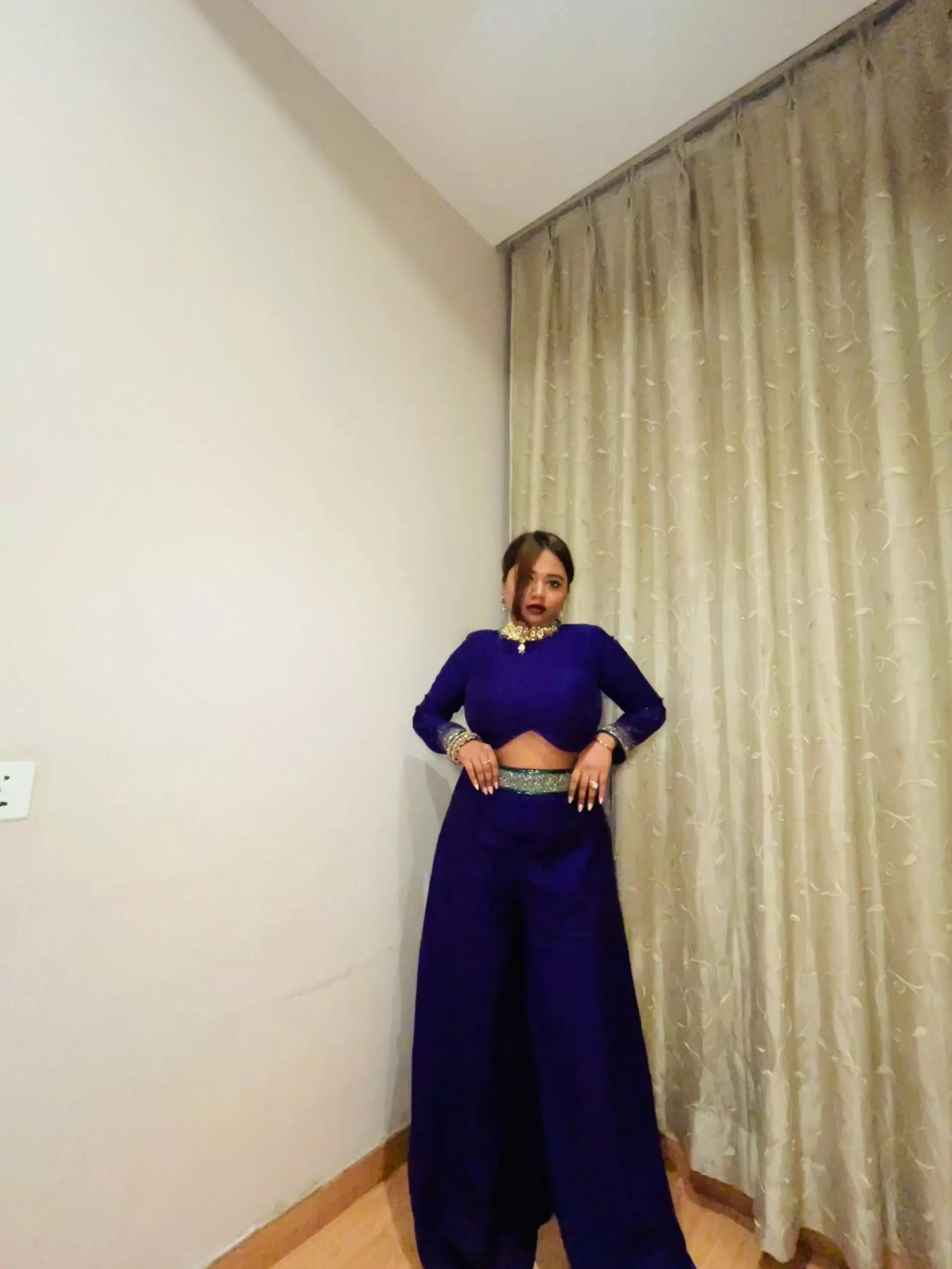 Dark Purple Co-Ord Set With Emerald Green Hand Embroidery