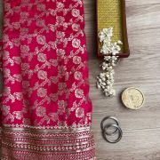 Pink banarasi silk fabric with heavy embroidery boeder
