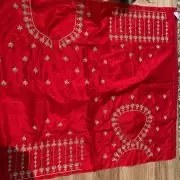 Heavy Zardozi Hand Embroidery & Buti Work On Red Unstitched Silk Blouse Piece