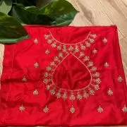 Heavy Zardozi Hand Embroidery & Buti Work On Red Unstitched Silk Blouse Piece