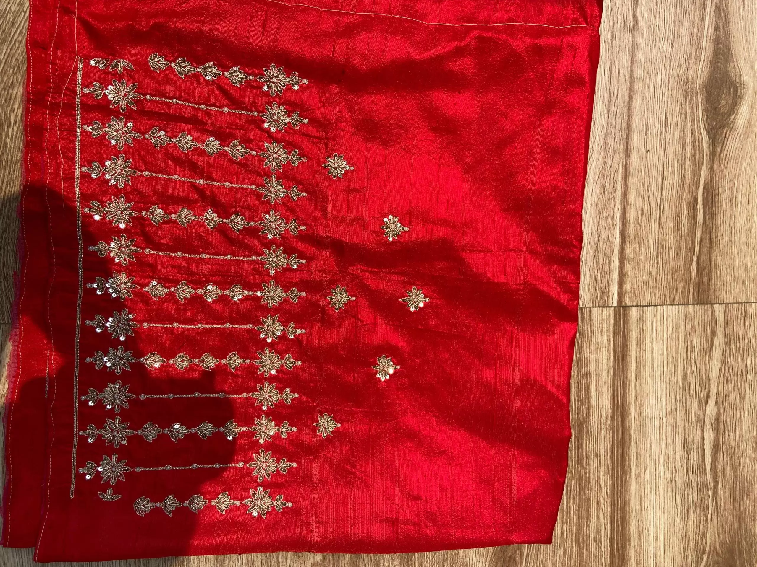 Heavy Zardozi Hand Embroidery & Buti Work On Red Unstitched Silk Blouse Piece