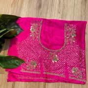 Heavy Zardozi & All Over Jaal Embroidery On Pink Unstitched Silk Blouse Piece