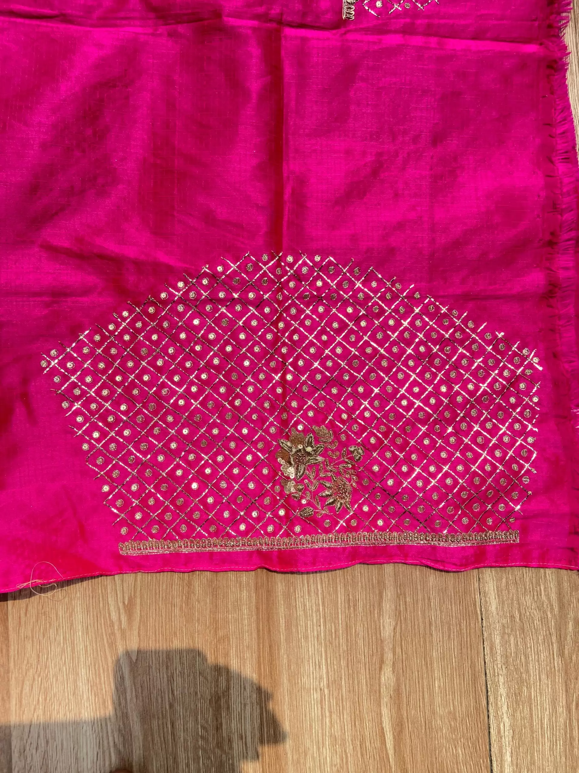 Heavy Zardozi & All Over Jaal Embroidery On Pink Unstitched Silk Blouse Piece