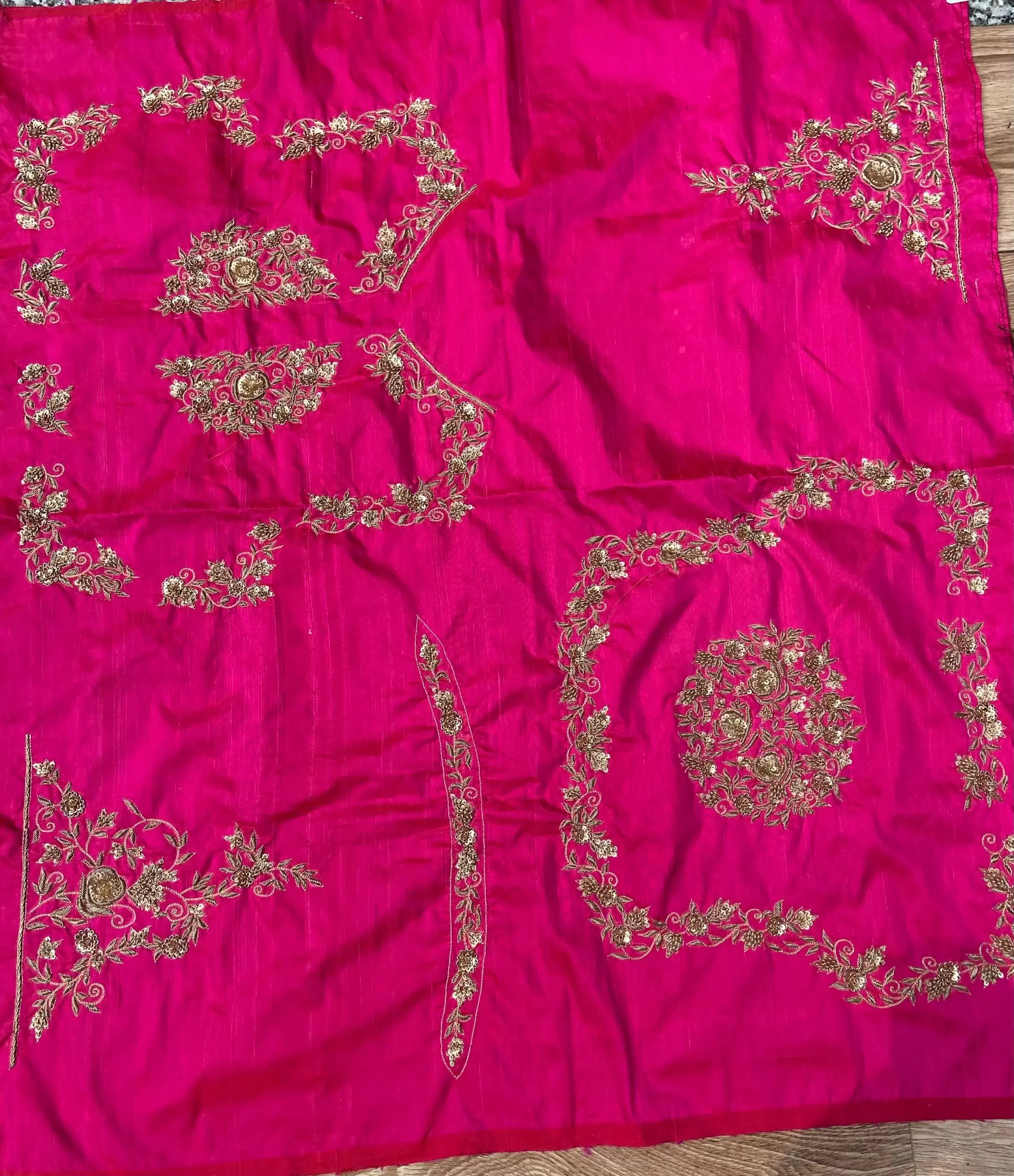 Heavy Zardozi Hand Embroidery On Pink Silk Unstitched Blouse Piece