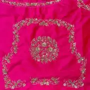 Heavy Zardozi Hand Embroidery On Pink Silk Unstitched Blouse Piece