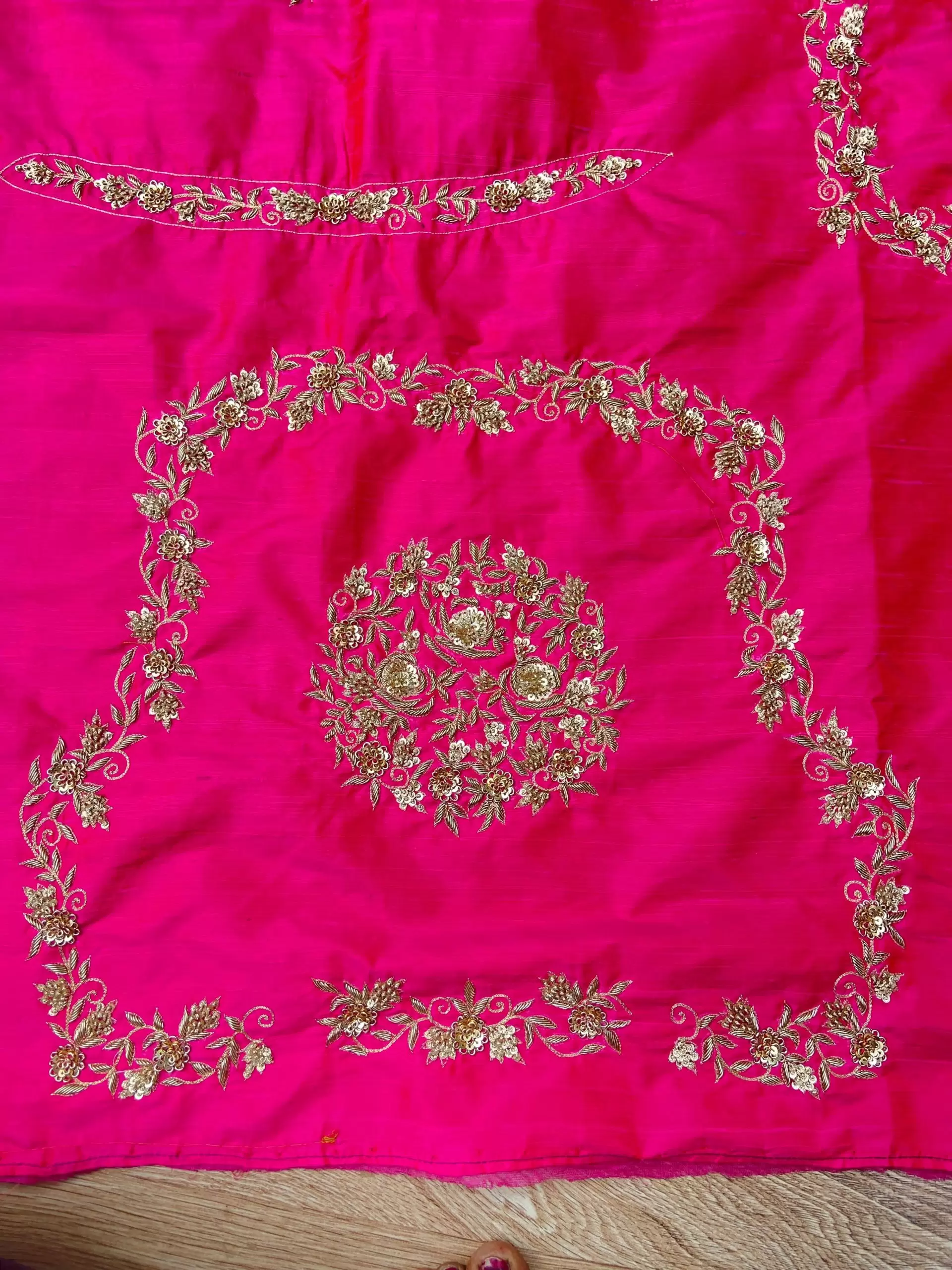 Heavy Zardozi Hand Embroidery On Pink Silk Unstitched Blouse Piece