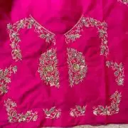 Heavy Zardozi Hand Embroidery On Pink Silk Unstitched Blouse Piece