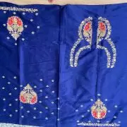 Heavy zardozi and Thread Embroidered On Navy Blue Silk Unstitched Blouse Piece