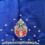 Heavy zardozi and Thread Embroidered On Navy Blue Silk Unstitched Blouse Piece