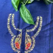 Heavy zardozi and Thread Embroidered On Navy Blue Silk Unstitched Blouse Piece