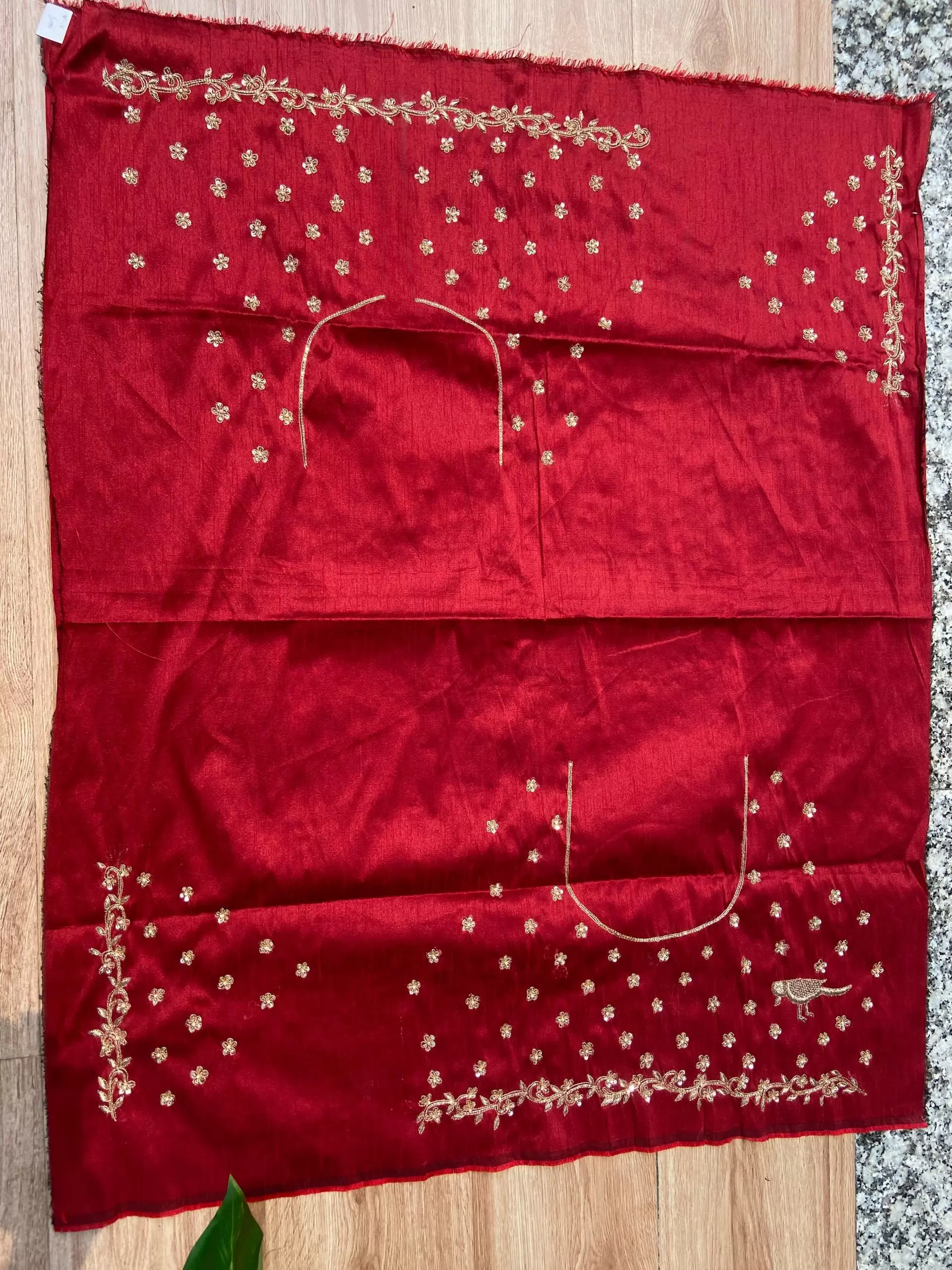 Heavy Zardozi Embroidery On All Over Buti Design On Marron Silk Unstitched blouse Piece